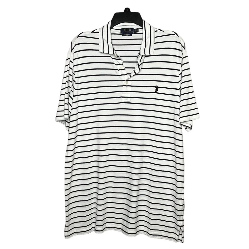 Polo Ralph Lauren Men’s Feather Weight Mesh Navy & White Stripe Polo Shirt Large